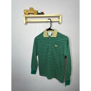 Vintage Izod Lacoste Boys Stripe Long Sleeve Polo Size 14 Green